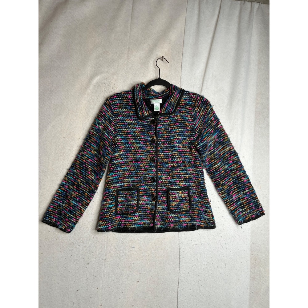 Laura Ashley Petite Multi-Color Confetti Knit Button Front Cardigan Jacket PL
